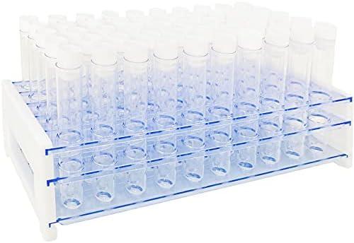 50Pcs Clear Plastic Test Tubes with Rack,16x100mm(10ml) Test Tube with Caps and 50 Holes Tubes Rack for Scientific Experiments,Party,Decorate The House,Candy Storage