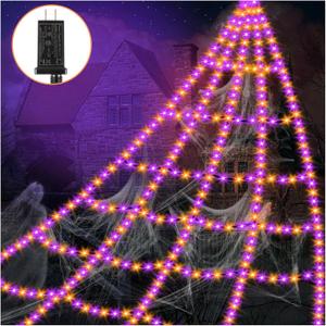 Spider Webs Halloween Decorations Lights - 550 LEDs Outdoor Giant Halloween Decor Lights with16.4ft,4ft Spider,8 Modes,Waterproof&Timer for Yard Porch Garden,Outside Party (Without Big Spider)