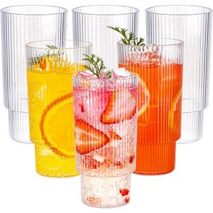 Hioasis 12pcs Clear Plastic Tumblers - 14oz Reusable Cups, BPA-Free & Dishwasher Safe for Beer, Iced Coffee, Juice, and Cold Drink
