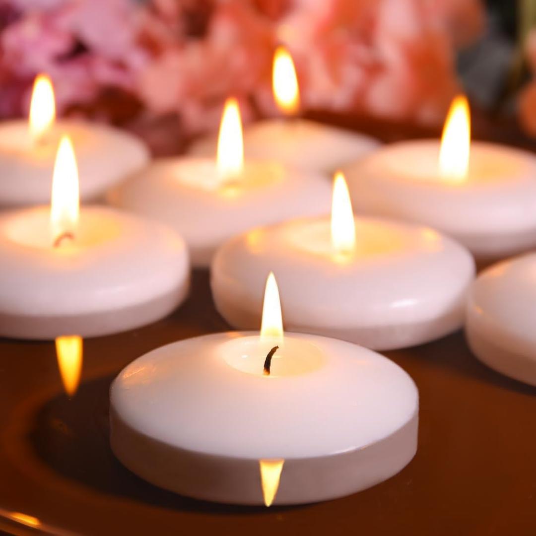 48 Pack White Floating Candles 3 inch Unscented Floating Candles for Centerpieces 8 Hours Long Burn Time-3 Floating Candle Bulk for Wedding Cylinder Vases