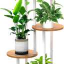 4 Tier Wood Tall Plant Stand Metal Rack Indoor, Multiple Flower Pot Holder Shelves Corner Rack, Round Planter Shelf Display Rack Storage Organizer for Patio Living Room Balcony(White+Wooden)