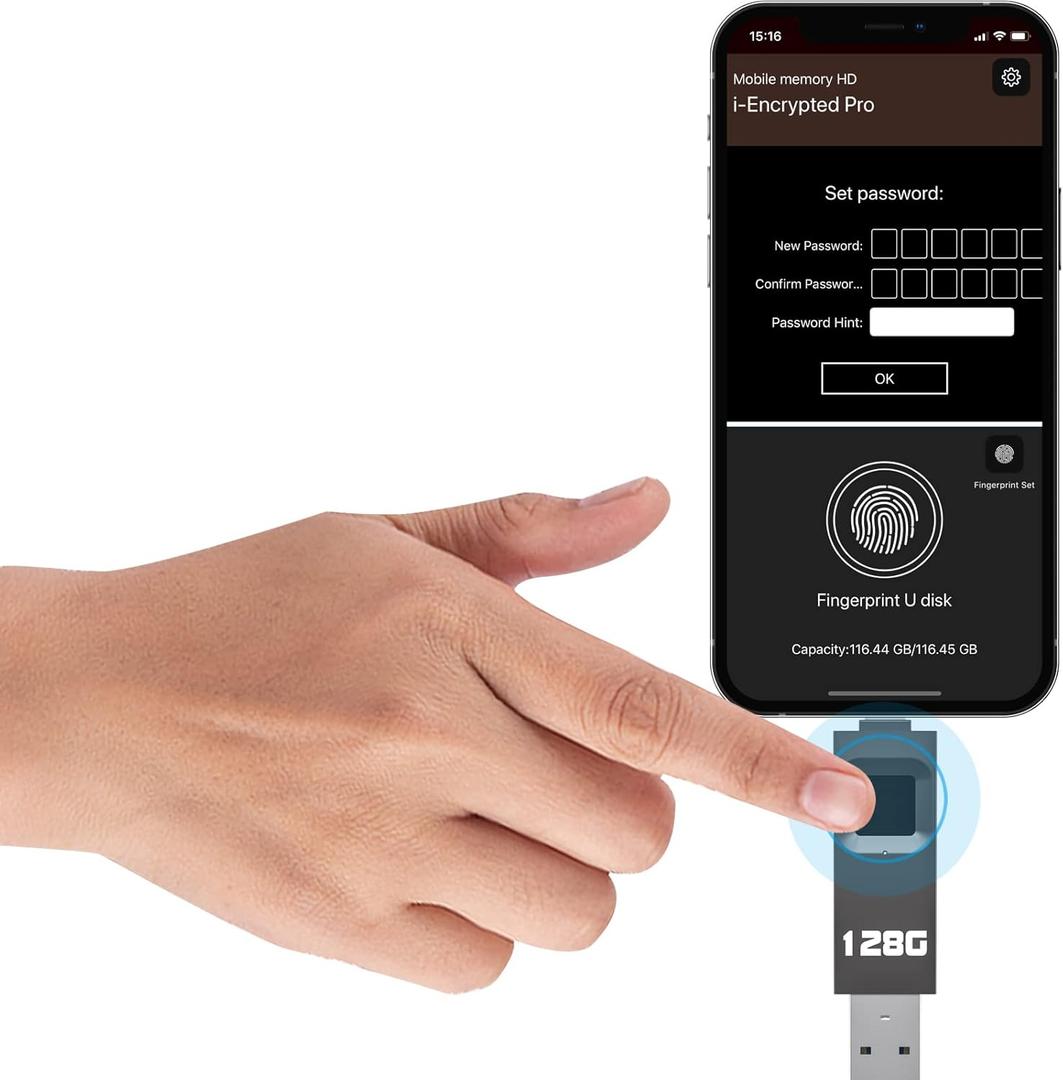 128GB Encrypted USB Drive,Fingerprint Flash Drive,Secure Password Protected U Disk, USB Memory Stick, USB Thumb Drive,Encryption Storage for iPhone/iPad/iPadmini/Mac/PC