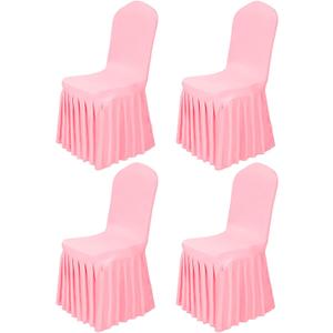 Babenest 4pcs Chair Cover with Long Skirt, Washable Universal Parson Chair Protector, Anti-Dirty Stretchy Dining Room Skirted Chair Slipcover Extended Version for Home, Hotel, Ceremony, Party(Pink)