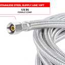 10 Ft Braided Stainless Steel Supply Line, Ice Maker Hose with 1/4 in Fittings on Both Ends with 3/8 x 3/8 x 1/4 Brass Compression Outlet Stop Valve Tee Adapter for Drinking Water