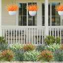 Artificial Fall Fake Outdoor Plants Flowers for Autumn Decoration,10 Bundles Faux Plastic Tall Monkey Grass Greenery UV Resistant Realistic for Home Outside Planter Window Porch Patio Garden (Orange)