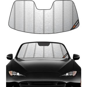 Pigenius Windshield Sun Shade for Mazda MX-5 Miata (ND) 2016-2025, Fits All Models Including RF & Soft Top, Metallic Silver Finish