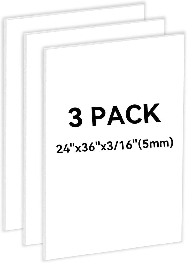 3PACK White Foam Board 24x363/16 inches, 5MM Foam Core Board Poster Board for School Projects Crafting and Art Displays Durable Lightweight Easy to Cut Ideal for Presentations, Signboards