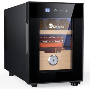 KingChii 16L Electric Cigar Humidors with Temperature Control System, Cigar Cabinet with Spanish Cedar Wood Shelves & Hygrometer, Father's Day Gifts for Men (2 Layers 100 Capacity) (Black)