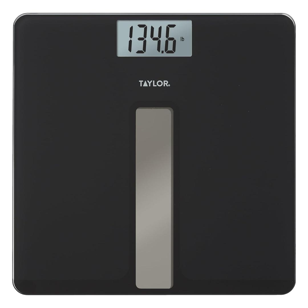 Taylor Light Powered Digital Bath Scale, Large and Durable Platform, Light Powered Panel with Endless Power, No Batteries Needed, Energy-Saving, Easy to Use, High 400 lb Capacity, Black