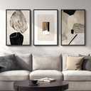 Large Framed Neutral Abstract Wall Art, 3 Piece Modern Canvas Prints Paintings Artwork for Walls, Minimalist Black Beige Pictures for Living Room Hallway Dining Room Bedroom Wall Decor -Total 30x60 In, 20" W x 30" H x 3Pcs