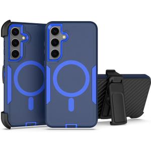 Designed for Samsung Galaxy S24 Case,Magnetic,Double Protection,Tough Durable,Compatible with MagSafe,Detachable Back Clip,Dustproof,No Fading,No Yellowing,Non-Slip,Sky Blue