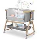 Bassinet Bedside Sleeper, 3 in 1 Bedside Bassinet for Baby, Rocking Bassinet for Baby with Mattress, Mobile, Mosquito Net, Storage Basket, 6-Height Adjustable Bassinet with Wheels for Newborn Infants