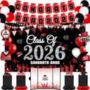 Red Black Graduation Decorations 2026: Class of 2026 Graduation Party Supplies for High School College Congrats Grad Banner Backdrop Signature Guest Book Photo Booth Decor
