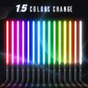 Juxaxia Lightsaber, LED Light Saber with 15 RGB Colors, Lightsabers for 3 Modes, Light Sabers with Connectors, Lightsabers for Dueling, Lightsaber Toy for Adults, Kids, 2 Pack(Black)