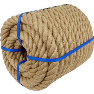 1-1/2 Inch Natural Jute Rope, 100 Feet Thick Hemp Rope, 4 Strands Twisted Manila Ropes for Docks, Nautical, Raliings, Decorating, Indoor/Outdoor Use