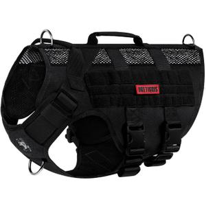 OneTigris No Pull Tactical Dog Harness for Medium Dog, Aire Mesh Dog Vest Harness, Breathable Military Dog Molle Vests with Handles, Service Dog Vest for Walking Hiking Training (M, Black)
