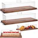Mifoci 4 Pack Acacia Wood Cake Stand Serving Tray with Acrylic Lid, 15 x 6 x 4 Inches Charcuterie Table Display Set, Dessert Serving Tray Set for Bakery, Buffet, Home Party & Restaurant