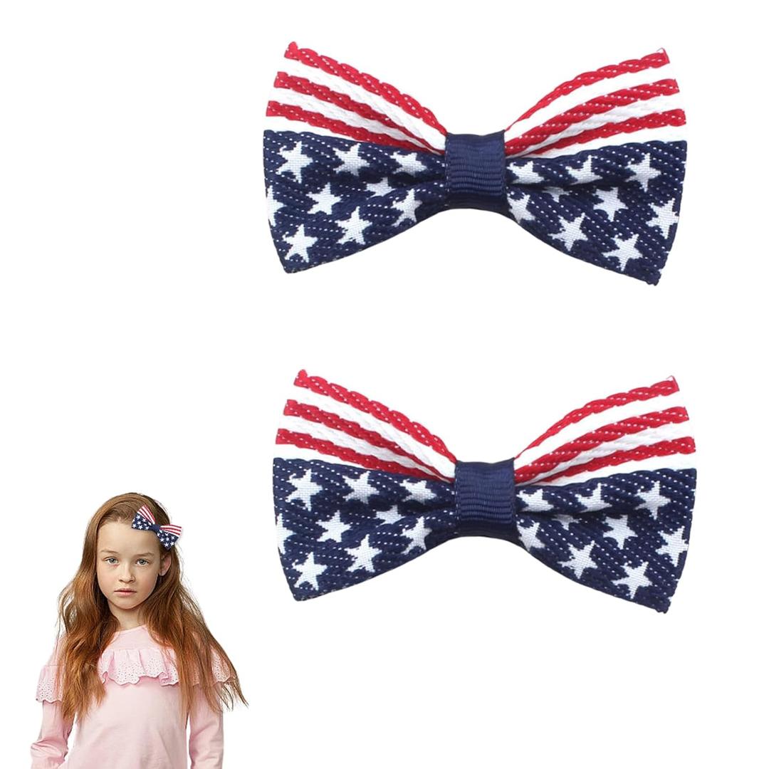 Independence Day Hair Clips Patriotic American Flag Hair Bows, Fashionable High-End 4th of July Hair Clips Independence Day Hair Accessories for Baby Girls 2PCS (1 Count (Pack of 1))