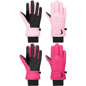 SATINIOR 2 Pairs Kids Waterproof Winter Snow Gloves Ski Gloves for Boy Girl Outdoor Warm Thickening Snowboar (8-12 Years, Pink, Rose Red)