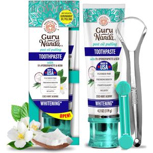 GuruNanda Hydroxyapatite Toothpaste, SLS & Fluoride Free, Whitening Toothpaste - Freshens Breath, Fights Plaque - Natural CocoMint Jasmine Neem, 4.2oz
