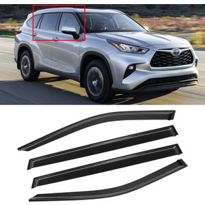 Window Visor for Toyota Highlander 2020-2025, Rain Guards Shields Vent Deflector Shade Wind Dark Smoke 2021 2022 2023 20 21 22 23 24 25, Tape-On, 4PCS