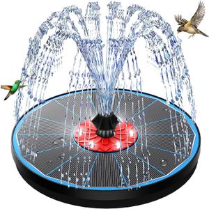 Solar Bird Bath Fountain,Upgrade 3.5W Glass Panel Solar Fountain with 2200mAh Backup Battery, White LED Lights, 8 Spray Modes, 4 Fixed Rods for Garden, Pond, Pool,Patio Outdoor Water Feature