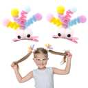MIUPOO Fluffy Pom Poms Hair Clips,Crazy Hair Day Accessories for Girls,Quirky Little Monster Barrettes,Plush Duckbill Hairpins Hair Barrettes,Party Modeling Hair Accessories,2 Pieces,Pink eyes