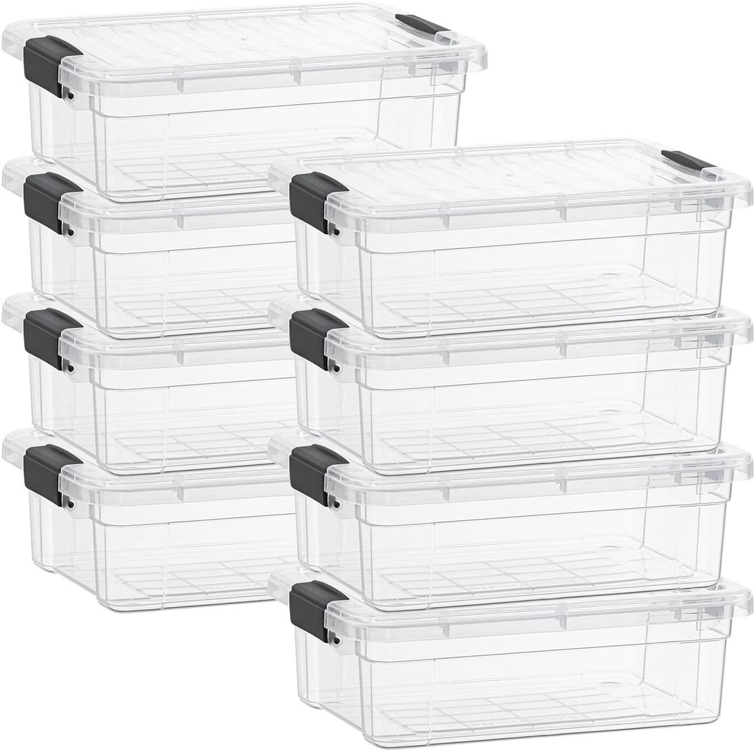Superio Clear Storage Boxes with Lids, 16 Quart Plastic Container Bins for Organizing, Stackable Crates, BPA Free, Non Toxic, Odor Free, Organizers for Home, Office and Dorm, 8 Pack
