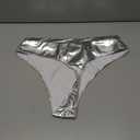 Women's Thong Metallic Rave Bottoms High Waisted Shiny Panties Clubwear Dance Bottom (Silver, XL)