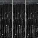 3 Pack Black Party Streamers Backdrop Tinsel Foil Fringe Curtains Halloween Party Decorations Birthday Wednesday Party Decorations Graduation Halloween Decor Party Supplies