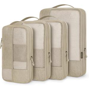BAGSMART Compression Packing Cubes for Travel, 4 Set Packing Cubes for Carry on Suitcases, Compression Travel Cubes & Suitcase Organizer for Packing with Shoe Bag Black (Khaki)