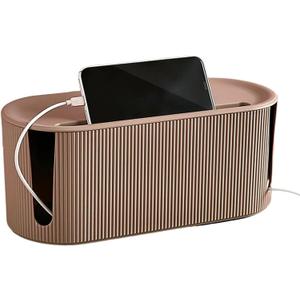 Cable Management Box,Desk Cord Organizer with Groove Cover,Plastic Cord Hider Box,Large Cable Box Organizer,Power Socket Management for TV/Computer/Router/Games Console Cable Storage (Milk Tea)