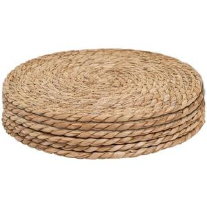 6Pcs 12" Round Woven Rattan Placemats,Natural Hand-Woven Water Hyacinth Placemats,Farmhouse Weave Place Mats,Rustic Braided Wicker Table Mats (12inch Set of 6)