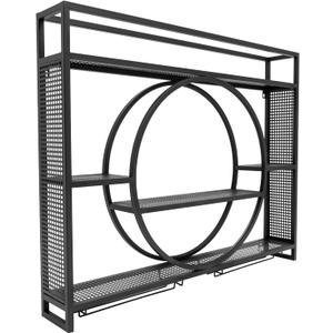 Wall Mounted Wine Rack, Three-Layer Wall Wine Rack with Wine Glass Holder, Iron Rack Wine Hanging Floating Shelves with Anti-Drop Crossbar, U-Shaped Cup Holder, 30 Bottles of Wine and 6 Goblets