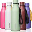 BJPKPK Insulated Water Bottles, 18 oz Stainless Steel Metal Water Bottle with Strap, BPA Free Leak Proof Jugs, Mugs, Flasks, Reusable Thermal Flasks for Sports & Travel, Macaron Green