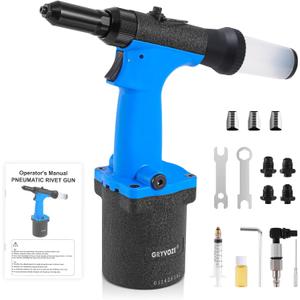 Pneumatic Rivet Gun Air Pop Riveter Tool Kit with 3/32", 1/8", 5/32", 3/16" Rivet Nozzles, Self-Suction Pneumatic Riveting Gun, Upgraded Air Riveter Hydraulic Pop Riveting Rivets Tool (Blue)