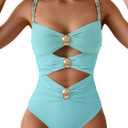 B2prity Cutout One Piece Swimsuit Tummy Control Ruched Monokini Color Block Bathing Suit for Cruise Vacation (Blue, XL)
