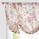 jinchan Tie Up Valance Curtain Floral Linen for Windows Farmhouse Valance 54 Inch Peonies Botanical Short Window Treatment Adjustable Length for Kitchen Living Room Light Filtering 1 Panel Brick Red