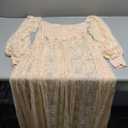 Saslax Soft Stretchy Lace Off Shoulder Doubly Split A-line Skirt Maternity Dress Pregnancy Maxi Gown for Photoshoot (Small, Champagne)