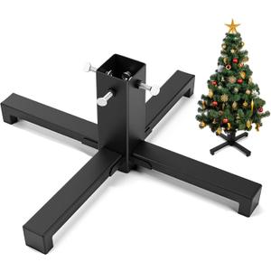 Hortsun Christmas Tree Stand Base for Artificial Real Live Trees Square Portable Iron Metal Holder, Fits up to 7 FT Xmas Fake Trees with 2 Inch Diameter Pole or Less Detachable Stand for Christmas