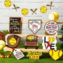 FairySandy 13 Pcs Softball Tiered Tray Decor Birthday Decorations Softball Wooden Table Decor Rustic Sport Game Sign for Fans Theme Supplies