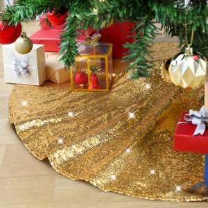 Christmas Tree Skirt 24 Inch Gold Sequin Tree Skirt Small Tree Skirt for 4 Foot Tree Christmas Decorations