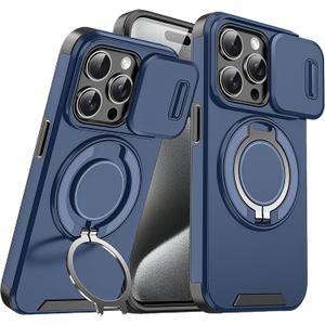 chubbycable Phone Case for iPhone 16 Pro Max Chubbyarmor 2.0 Military-Grade Shockproof Magnetic Anti-Slip Case with Camera Slide & 360 Kickstand Ring, Blue