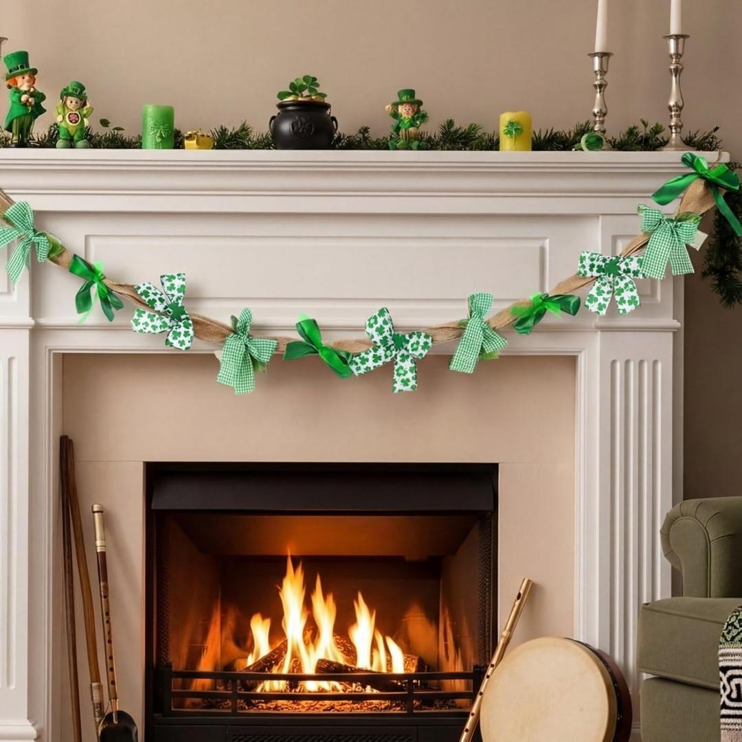 Kathfly 6ft St Patricks Day Garland Farmhouse St Patricks Day Decorations Burlap Shamrock Garland for Festival Party Mantle Bedroom Office Home Classroom Indoor Outdoor Holiday