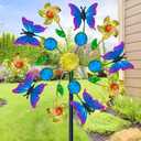 44" Butterfly Gem Wind Spinners Garden Stake, Flower Butterfly Wind Sculpture Yard Art Decorations for Lawn,Patio&Yard & Garden Decor, Metal Whirligigs Wind Spinners Outdoor