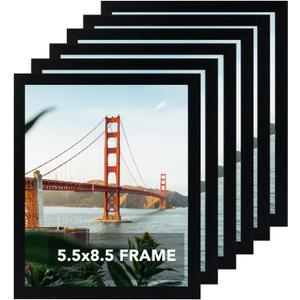 OMISHE 6 Pack 5.5x8.5 Picture Frame Black for Wall Hanging or Tabletop, 5.5 x 8.5 Frame Composite Wood Wall Gallery Photo Frame, Black