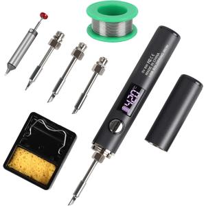 Cordless Soldering Iron Kit, Rechargeable USB-C Soldering Pen with OLED Screen, Portable Battery Powered Solder Iron for Electronics Repair, Includes 3 Tips & Lead-Free Solder Wire
