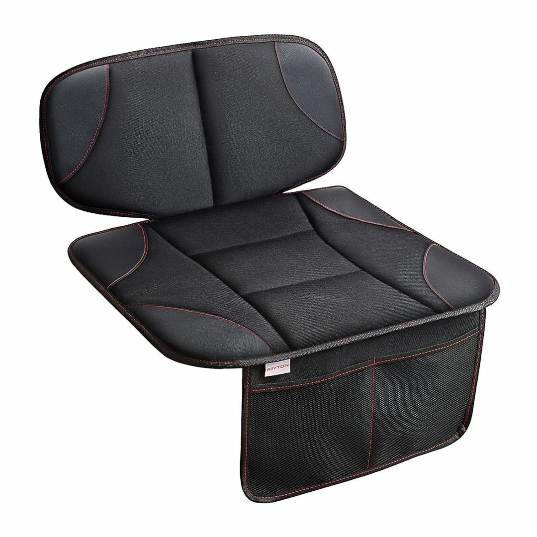 Siivton Car Seat Protector for Kids, Anti-Slip Design, Thick Padding, Prevents Seat Marks, 2 Storage Pockets for Toys & Snacks, Fits Most Cars, Black - 1 Pack
