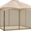 COWVIE Gazebo Replacement Netting Screen, 10' x 10' Universal Gazebo 4-Panel Mosquito Sidewalls with Double Zippers for Outdoor Patio (Only Netting) (Dark Brown)