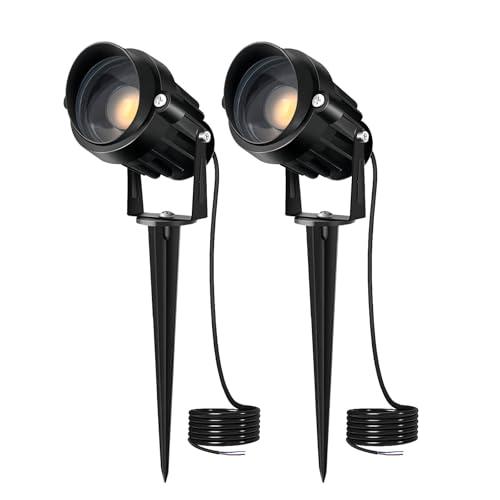 7W Low Voltage Landscape Lights 12V 24V AC/DC Focusing Lens LED Spotlight Outdoor Lights Yard Lights Garden Lawn Landscaping Lights 700LM IP66 Waterproof Spot Lighting Stake Tree Light(2 Pack)